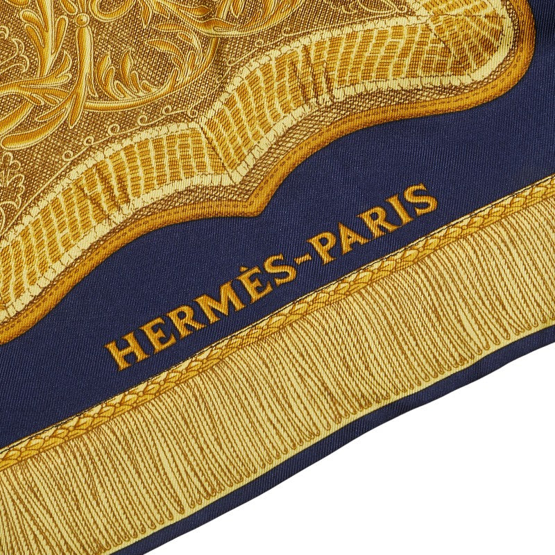 エルメス バロック柄 プルオーバーニットシャツ ポロシャツ サイズ:M マリンネイビー シルク コットン カシミヤ レディース HERMES 【中古】