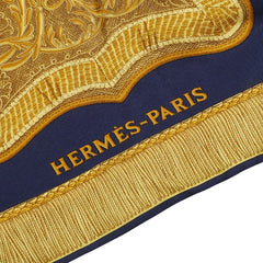 エルメス バロック柄 プルオーバーニットシャツ ポロシャツ サイズ:M マリンネイビー シルク コットン カシミヤ レディース HERMES 【中古】