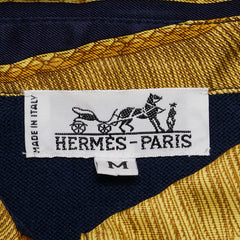 エルメス バロック柄 プルオーバーニットシャツ ポロシャツ サイズ:M マリンネイビー シルク コットン カシミヤ レディース HERMES 【中古】