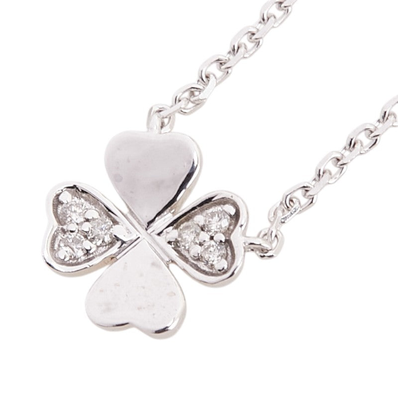 フォリフォリ K10WG ホワイトゴールド ダイヤ0.03 四つ葉 クローバー モチーフ ネックレス レディース Folli Follie 【中古】
