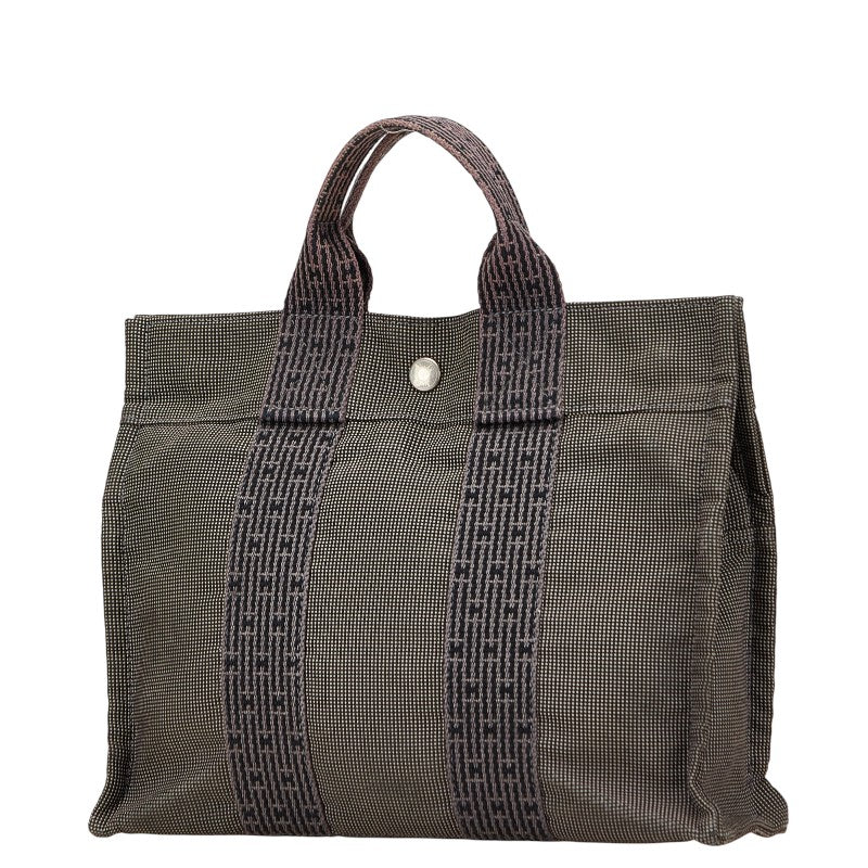 エルメス エールライン トートPM ハンドバッグ トートバッグ グレー ブラック キャンバス レディース HERMES 【中古】