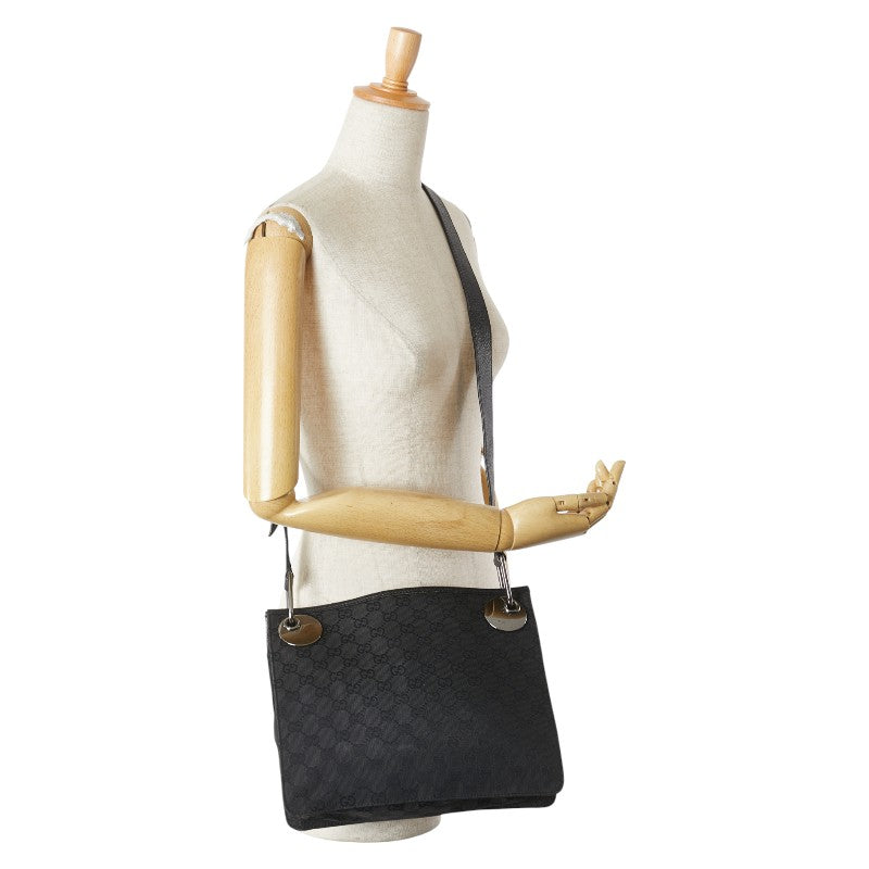 グッチ GGキャンバス ショルダーバッグ 120841 ブラック キャンバス レザー レディース GUCCI 【中古】