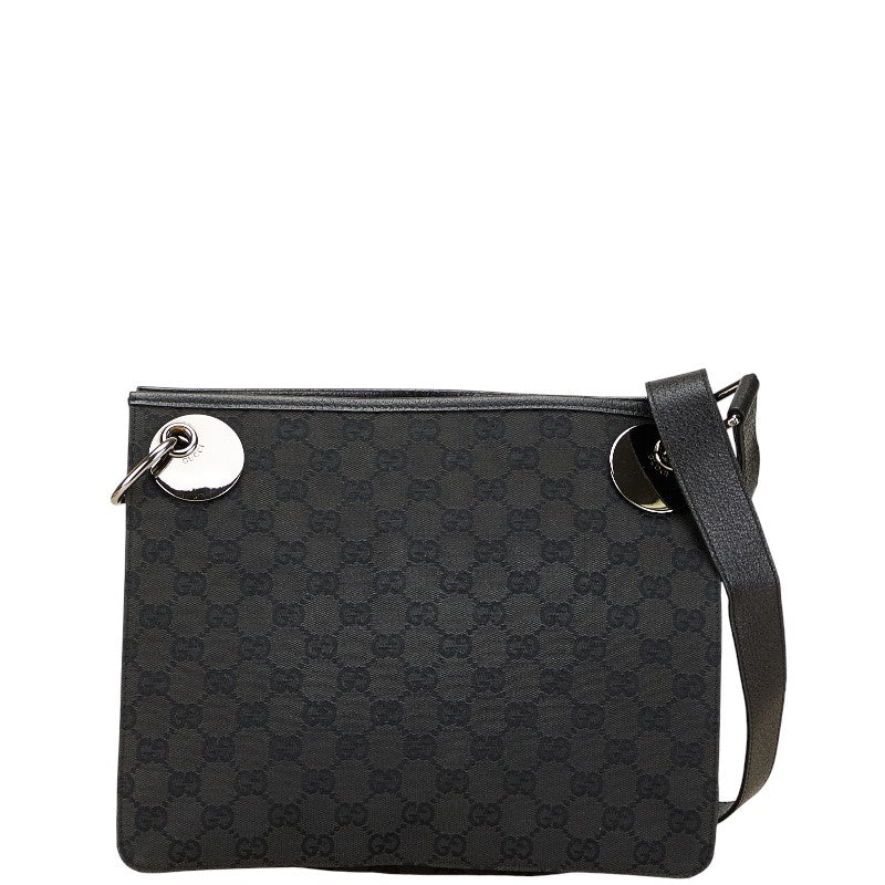 グッチ GGキャンバス ショルダーバッグ 120841 ブラック キャンバス レザー レディース GUCCI 【中古】