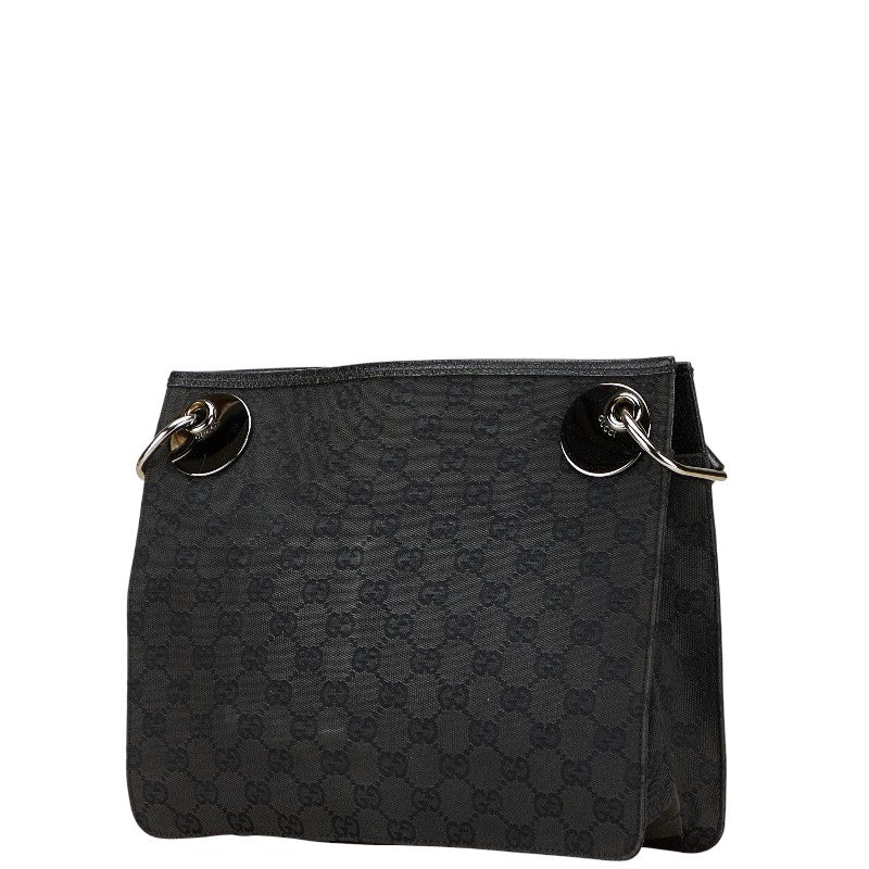 グッチ GGキャンバス ショルダーバッグ 120841 ブラック キャンバス レザー レディース GUCCI 【中古】