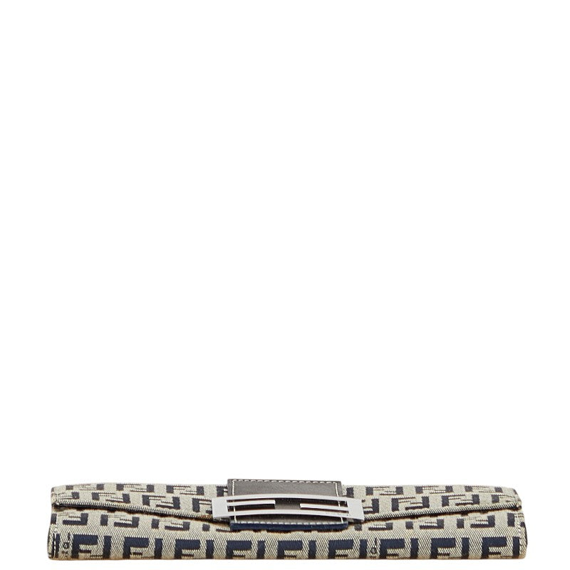 フェンディ ズッカ 長財布 グレー ネイビー キャンバス レザー レディース FENDI 【中古】