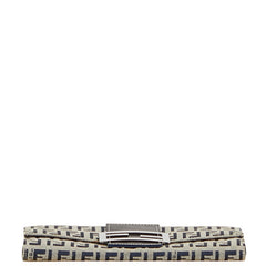 フェンディ ズッカ 長財布 グレー ネイビー キャンバス レザー レディース FENDI 【中古】