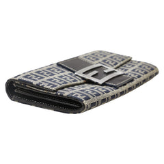 フェンディ ズッカ 長財布 グレー ネイビー キャンバス レザー レディース FENDI 【中古】