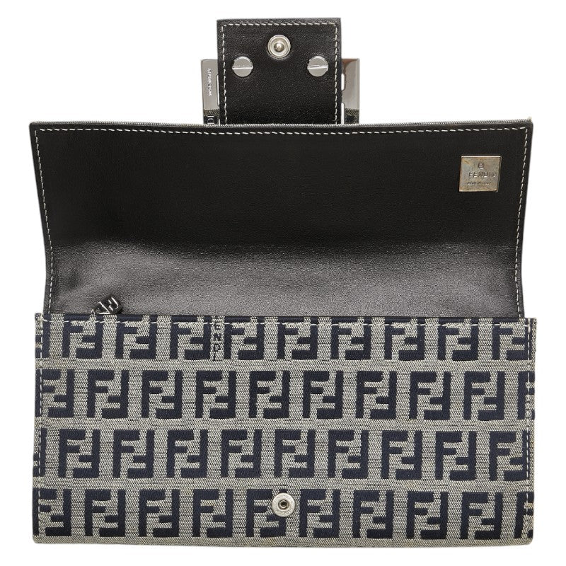 フェンディ ズッカ 長財布 グレー ネイビー キャンバス レザー レディース FENDI 【中古】