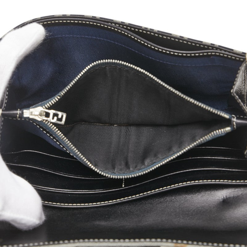 フェンディ ズッカ 長財布 グレー ネイビー キャンバス レザー レディース FENDI 【中古】