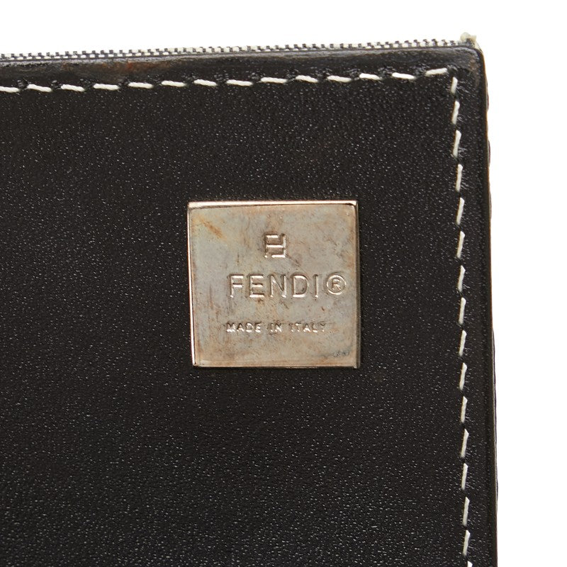フェンディ ズッカ 長財布 グレー ネイビー キャンバス レザー レディース FENDI 【中古】