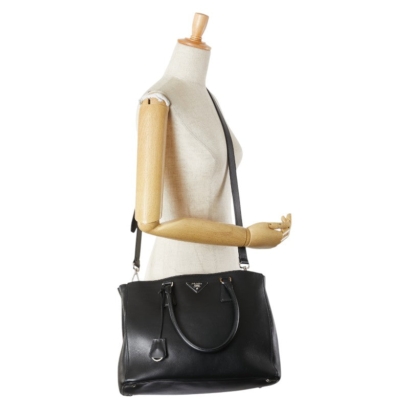 プラダ 三角ロゴプレート ガレリア トートバッグ ショルダーバッグ 2WAY 1BA274 ブラック レザー レディース PRADA 【中古】