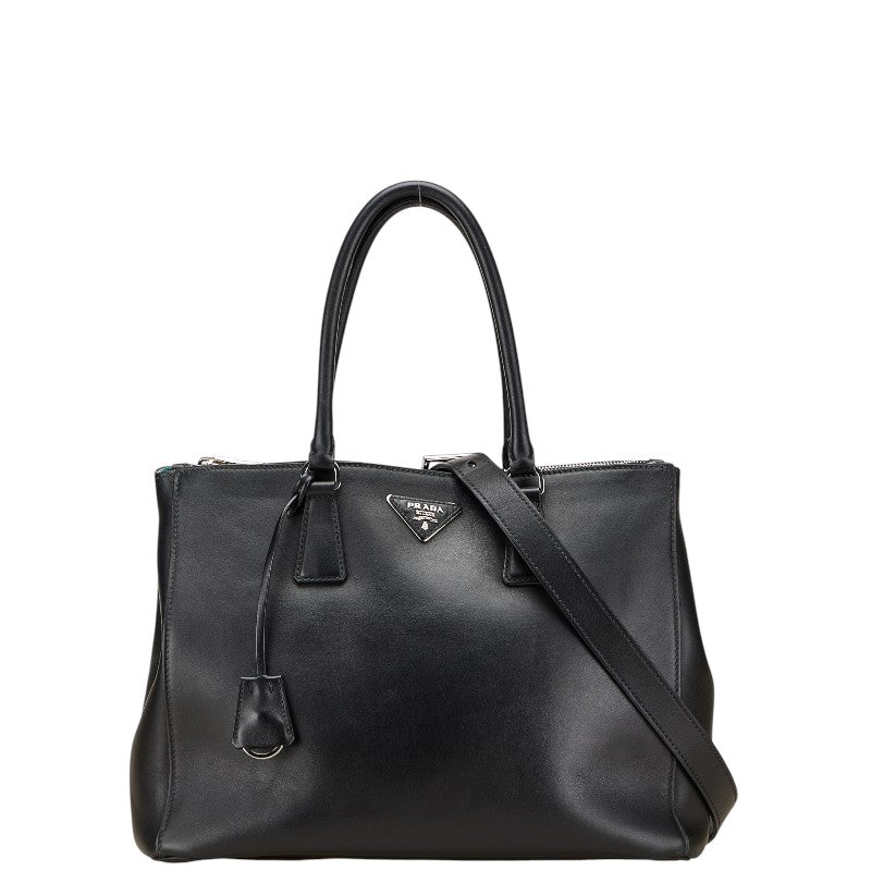 プラダ 三角ロゴプレート ガレリア トートバッグ ショルダーバッグ 2WAY 1BA274 ブラック レザー レディース PRADA 【中古】
