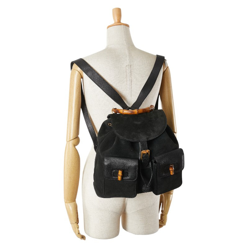 グッチ バンブー リュック バックパック 003 2058 0016 ブラック スウェット レザー レディース GUCCI 【中古】