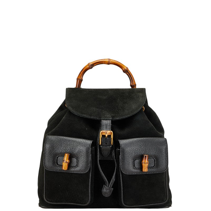 グッチ バンブー リュック バックパック 003 2058 0016 ブラック スウェット レザー レディース GUCCI 【中古】