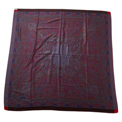 サンローラン 大判スカーフ ストール ネイビー レッド マルチカラー ウール シルク レディース SAINT LAURENT 【中古】