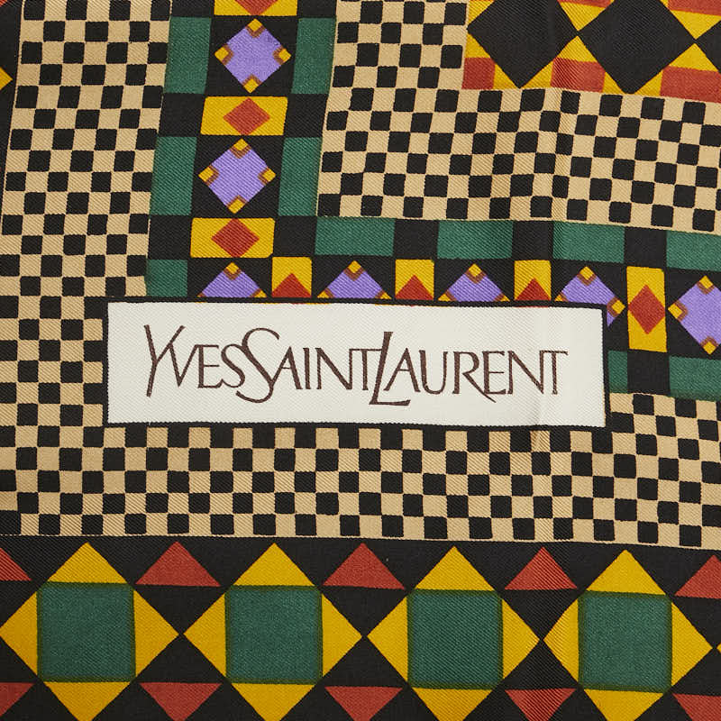 サンローラン 幾何学模様 モチーフ スカーフ ベージュ ブラック マルチカラー シルク レディース SAINT LAURENT 【中古】