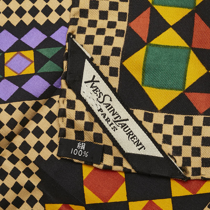 サンローラン 幾何学模様 モチーフ スカーフ ベージュ ブラック マルチカラー シルク レディース SAINT LAURENT 【中古】