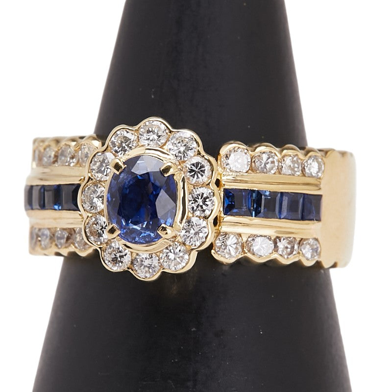 K18YG イエローゴールド サファイア0.73ct ダイヤ0.50ct リング 指輪 レディース 8号 【中古】