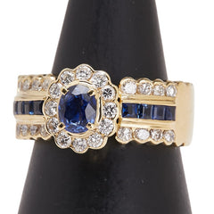 K18YG イエローゴールド サファイア0.73ct ダイヤ0.50ct リング 指輪 レディース 8号 【中古】