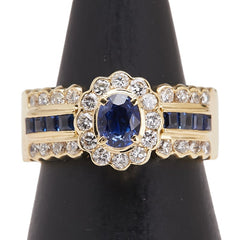 K18YG イエローゴールド サファイア0.73ct ダイヤ0.50ct リング 指輪 レディース 8号 【中古】