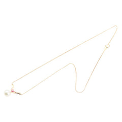 K18YG イエローゴールド ダイヤ0.03ct アコヤパール8.6mm ルビー ネックレス レディース 【中古】