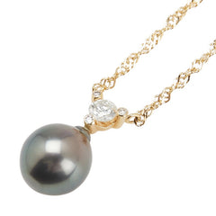 K18YG イエローゴールド 黒蝶真珠9.3mm ダイヤ0.22ct ネックレス レディース 【中古】