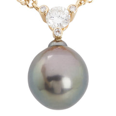 K18YG イエローゴールド 黒蝶真珠9.3mm ダイヤ0.22ct ネックレス レディース 【中古】