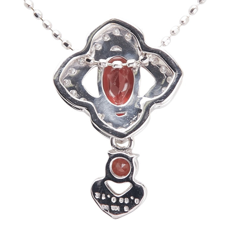 K18WG ホワイトゴールド ガーネット0.68ct ダイヤ0.12ct ネックレス レディース 【中古】