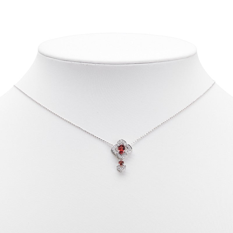 K18WG ホワイトゴールド ガーネット0.68ct ダイヤ0.12ct ネックレス レディース 【中古】