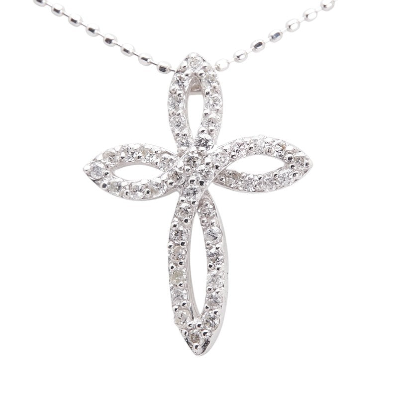 K18WG ホワイトゴールド ダイヤ0.30ct クロス 十字架 モチーフ ネックレス レディース 【中古】