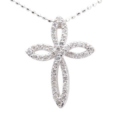 K18WG ホワイトゴールド ダイヤ0.30ct クロス 十字架 モチーフ ネックレス レディース 【中古】