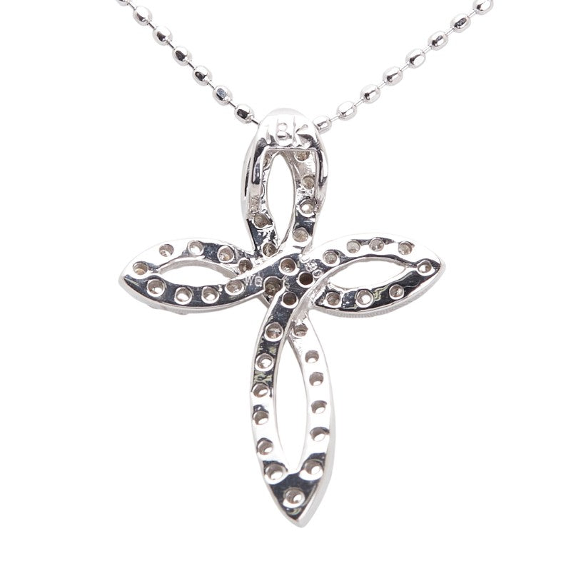 K18WG ホワイトゴールド ダイヤ0.30ct クロス 十字架 モチーフ ネックレス レディース 【中古】
