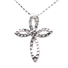 K18WG ホワイトゴールド ダイヤ0.30ct クロス 十字架 モチーフ ネックレス レディース 【中古】