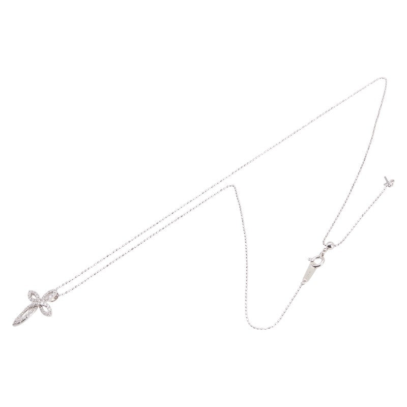 K18WG ホワイトゴールド ダイヤ0.30ct クロス 十字架 モチーフ ネックレス レディース 【中古】