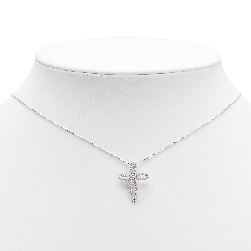 K18WG ホワイトゴールド ダイヤ0.30ct クロス 十字架 モチーフ ネックレス レディース 【中古】