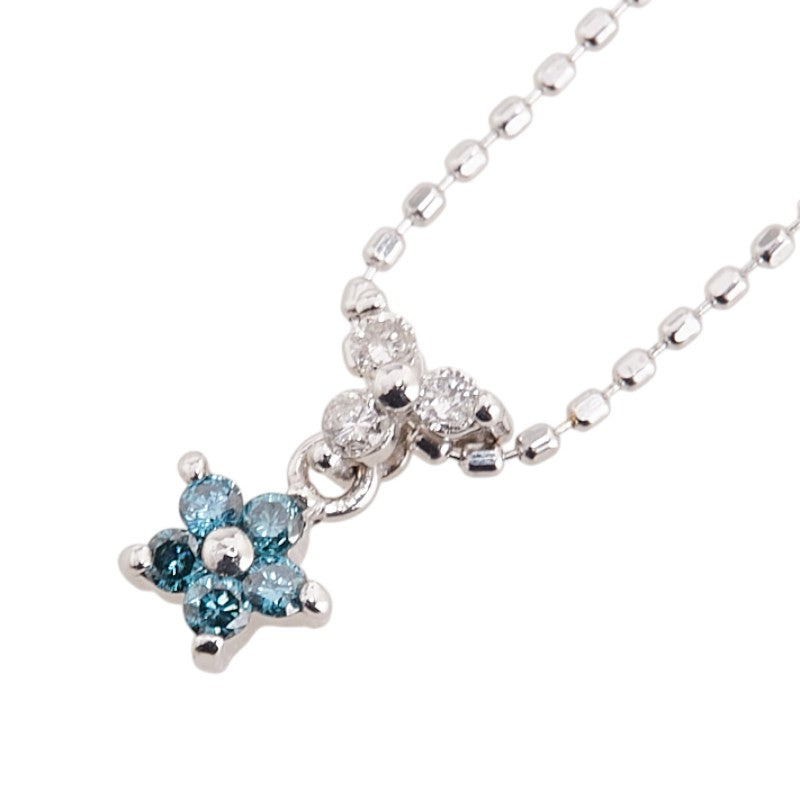 K18WG ホワイトゴールド ダイヤ0.10ct 花 フラワー モチーフ ネックレス レディース 【中古】