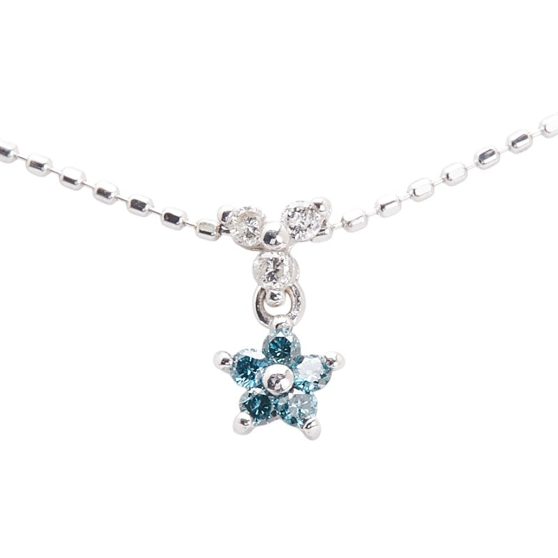 K18WG ホワイトゴールド ダイヤ0.10ct 花 フラワー モチーフ ネックレス レディース 【中古】