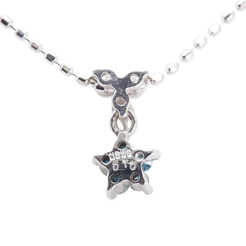 K18WG ホワイトゴールド ダイヤ0.10ct 花 フラワー モチーフ ネックレス レディース 【中古】