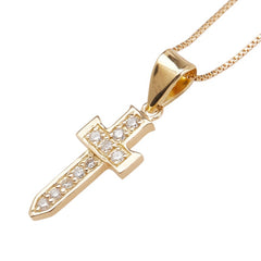 K18YG イエローゴールド ダイヤ0.05ct クロス 十字架 モチーフ ベネチアンチェーン ネックレス レディース 【中古】