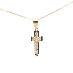 K18YG イエローゴールド ダイヤ0.05ct クロス 十字架 モチーフ ベネチアンチェーン ネックレス レディース 【中古】
