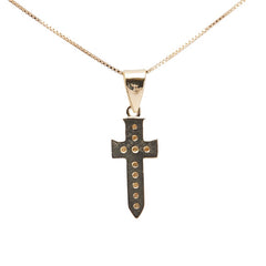 K18YG イエローゴールド ダイヤ0.05ct クロス 十字架 モチーフ ベネチアンチェーン ネックレス レディース 【中古】