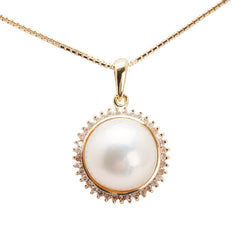 K18YG イエローゴールド マベパール約12.5mm ダイヤ0.26ct LA SOMA ラ ソマ ベネチアンチェーン ネックレス レディース 【中古】