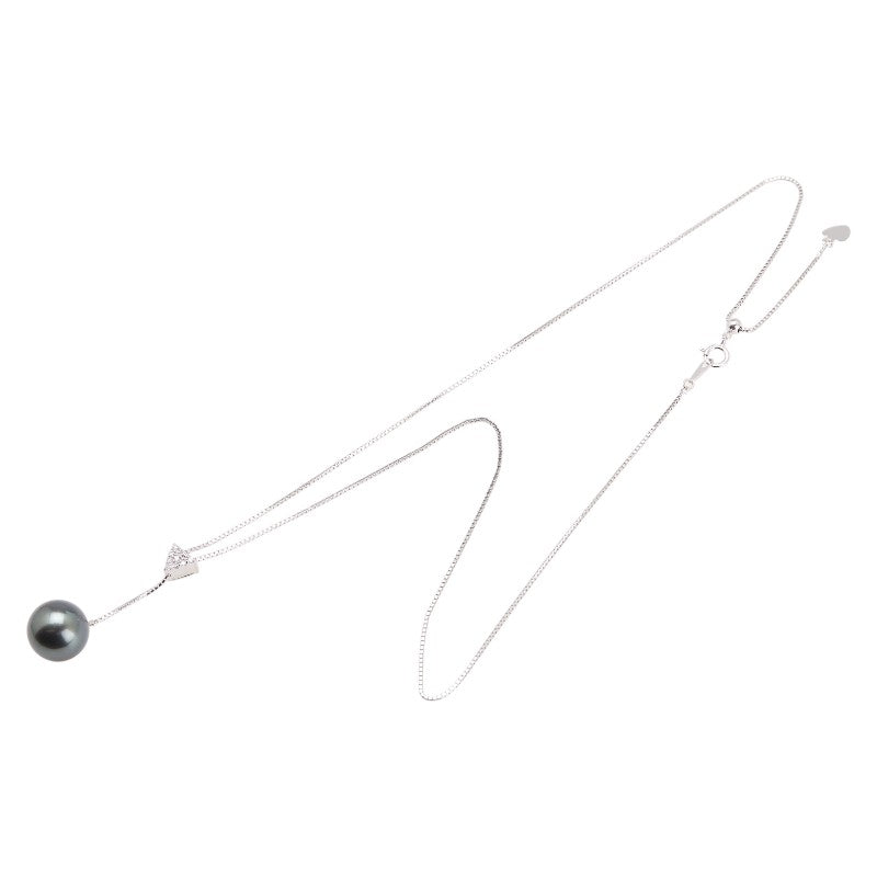 K18WG ホワイトゴールド 黒蝶真珠11.4mm ダイヤ0.09ct ベネチアンチェーン ネックレス レディース 【中古】