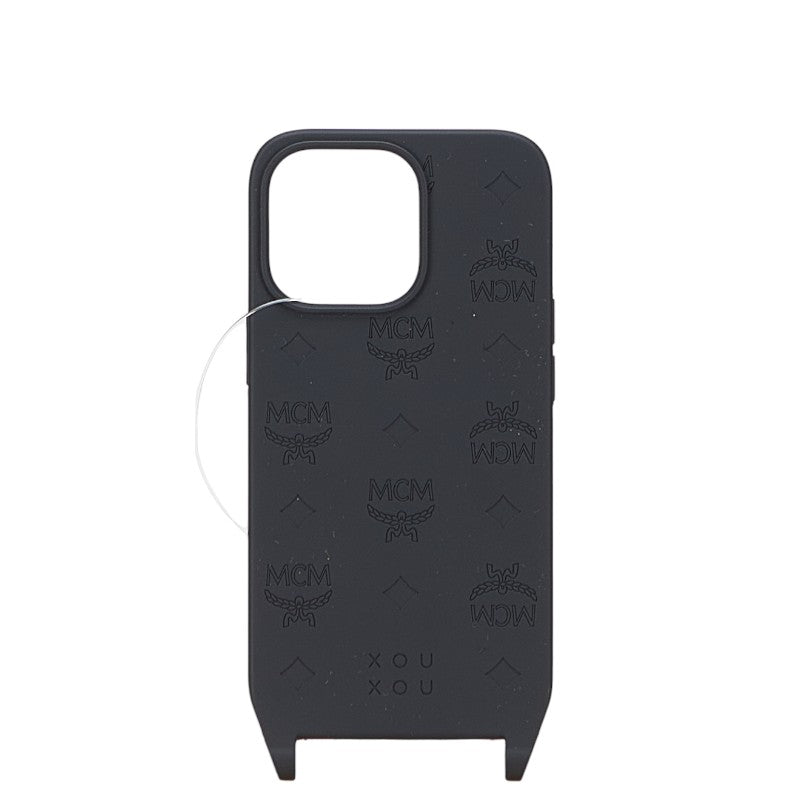 エム シー エム × XOUXOU サクソウサクソウ iphone13 PRO ストラップ付き スマホケース iPhoneケース ブラック レザー レディース MCM 【中古】