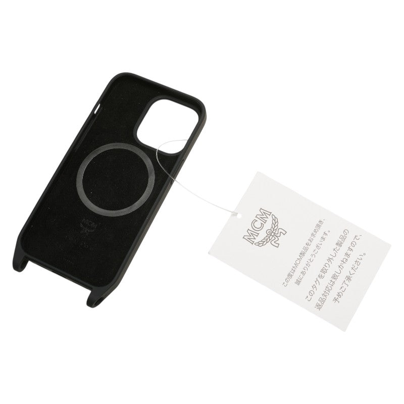 エム シー エム × XOUXOU サクソウサクソウ iphone13 PRO ストラップ付き スマホケース iPhoneケース ブラック レザー レディース MCM 【中古】