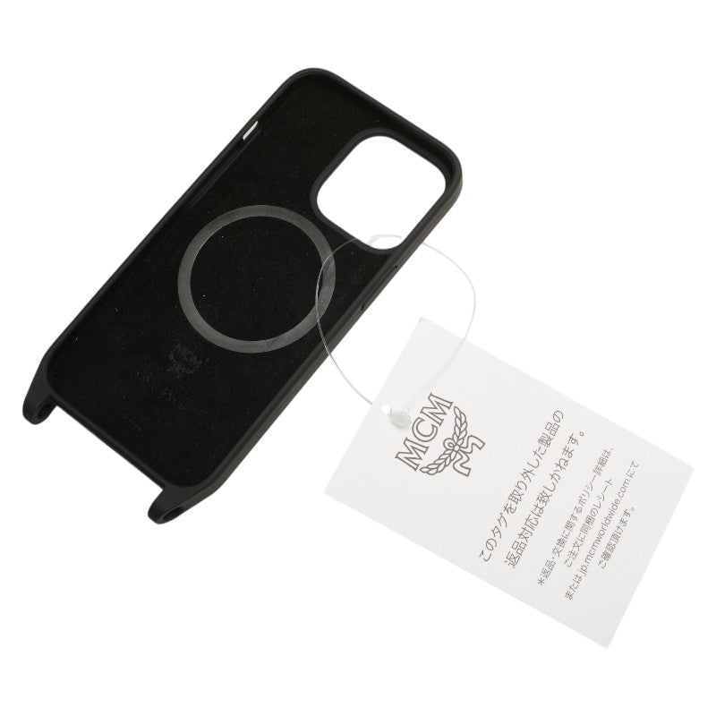 エム シー エム × XOUXOU サクソウサクソウ iphone13 PRO ストラップ付き スマホケース iPhoneケース ブラック レザー レディース MCM 【中古】