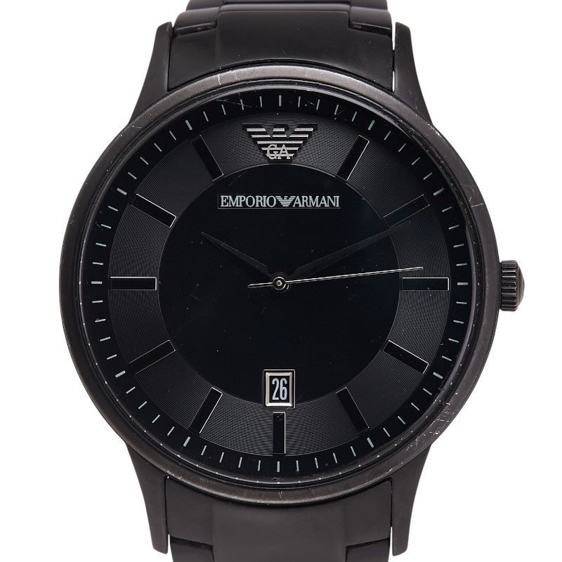 エンポリオ アルマーニ レナト 腕時計 AR-11184 クオーツ ブラック文字盤 ステンレススチール メンズ Emporio Armani 【中古】