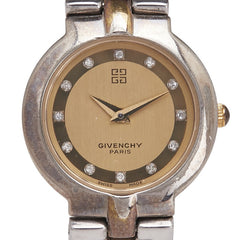 ジバンシー 12Pダイヤ 腕時計 クオーツ ゴールド文字盤 ステンレススチール メッキ レディース Givenchy 【中古】
