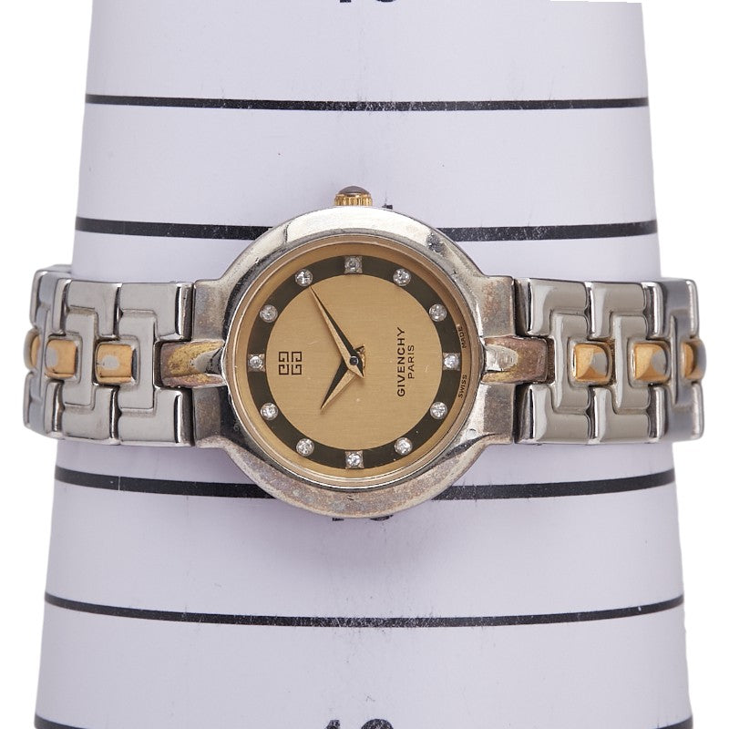 ジバンシー 12Pダイヤ 腕時計 クオーツ ゴールド文字盤 ステンレススチール メッキ レディース Givenchy 【中古】