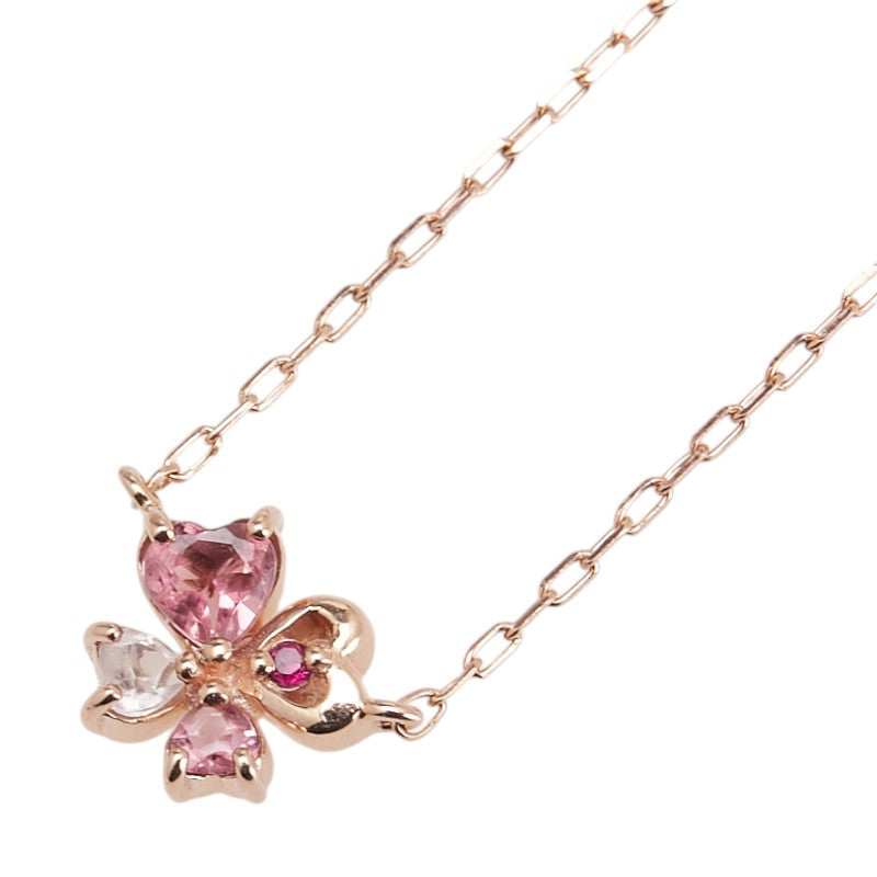 ヨンドシー K10PG ピンクゴールド トルマリン ハート クローバー モチーフ ネックレス レディース 4℃ 【中古】